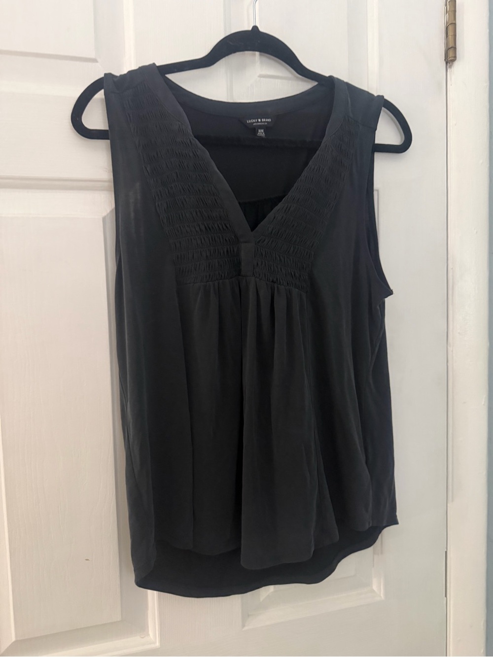 Lucky Brand Medium Black Smocked V-Neck Sleeveless Modal Blouse